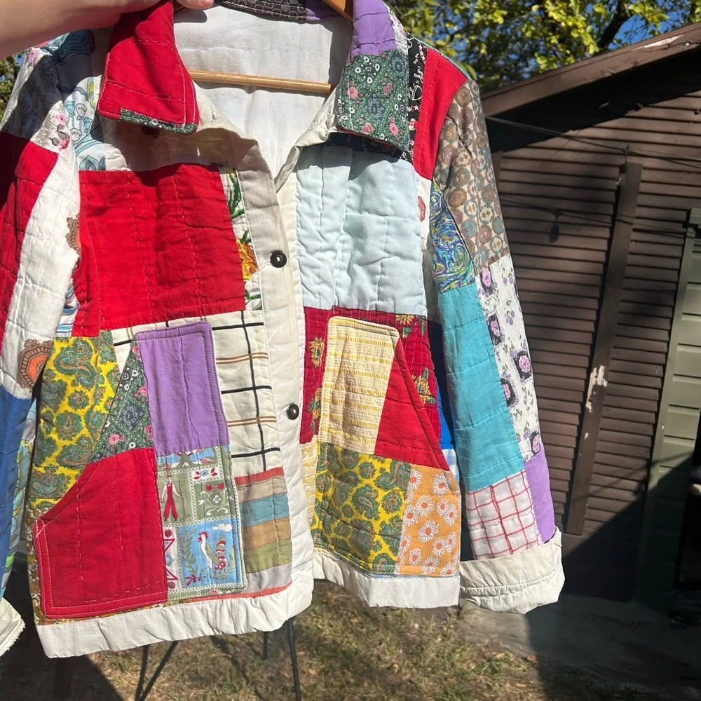 Colorful Patchwork Vintage Quilt Jacket - Picture 3 of 7